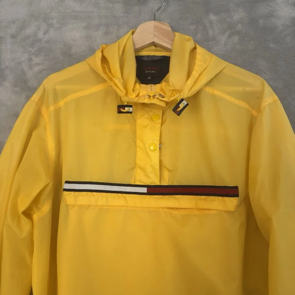 VTG Tommy Hilfiger Tommy Jeans Pullover Windbreaker Mens M Yellow Rain Jacket
